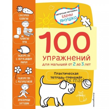 2+ 100 упражнений для малышей от 2 до 3 лет. Практическая тетрадь-тренажёр. Янушко Е. А.