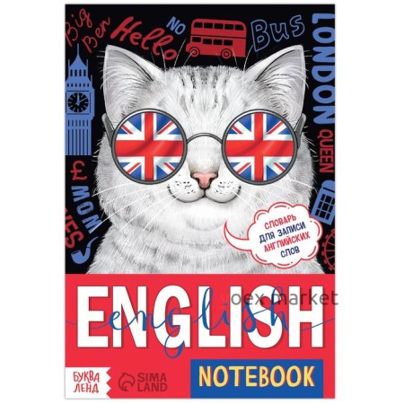 Словарь для записи английских слов English notebook. «Кот», 52 стр.