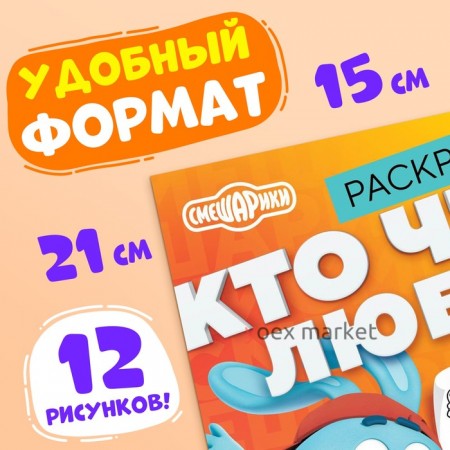 Раскраска «Кто что любит», 16 стр., А5, Смешарики